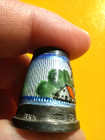 Vintage Guilloche Enamel Sterling Silver Farm Scene Thimble 