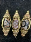 3pcs Pure Tibetan Brass Inlay Old Natural Agate Dzi  3eyed  Bead Pendants