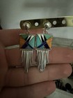 Vintage Zuni Sterling Silver Navajo Native Turquoise Dangle Earrings Signed Zj