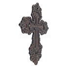 Fleur De Lis Cast Iron Wall Cross Layered Floral Design Rustic Brown 11 Inch