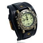 Vintage Retro Leather Cuff Bracelet Wide Band Steampunk Mens Quartz Wrist Watch