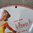 Vintage 4 Power Oildmobile Old Us Gasoline Oil Gas Pump Enamel Porcelain Sign