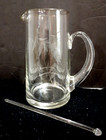 Vintage Clear Glass Martini Pitcher   Stir Stick Elegant Etched Rye Wheat Design