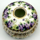 Vintage Victorian Porcelain Hair Receiver Hand-painted Violets Gold Scrolling