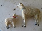 2 Sweet Old Antique German White Putz Sheep Woolly   Stick Legs Mom   Baby