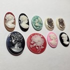 Lot Of 9 Vintage Style Resin Cameo Cabochons Floral Lady Butterfly Mixed Euc