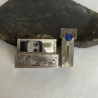 Vtg Italian 800 Silver Etched Scroll Blue Cabochon Lipstick Compact With Mirror