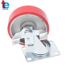 4 Pcs Red 4 Inch Swivel Caster Wheels With Side Brakes Galvanized Polyurethane