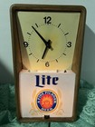 Vintage Miller Lite     A Fine Pilsner Beer    Lighted Sign clock  14 1 2 X 8 X 3  1