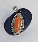 Vintage Sterling Silver Vintage Orange Red Carnelian Boho Ethnic Swirl Pendant