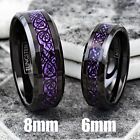 8mm Black Tungsten Carbide Purple Carbon Fiber Celtic Dragon Wedding Band Ring
