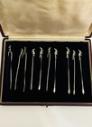 Antique  800 Silver Set Of 10 Hor D oeuvre Cocktail Picks With Rabbit Decoration