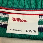 Wilson Kids Green Cable Knit V-neck Sweater Striped Trim Size L 10 12 New