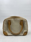Vintage 80s Gucci Beige Micro Gg Canvas Boston Bag Tan Leather Satchel Coa