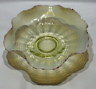 Jefferson Glass Green Opalescent Bowl Dish Cranberry Frit Smooth Rib Vaseline 8 