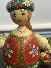 Hand Painted Russian Wooden Doll W a Basket Of Mushrooms