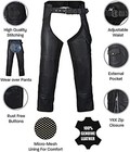 Hwk Motorcycle Leather Chaps Pants Biker Cowboy Riding Racing Black Genuine Leat