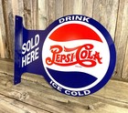 Pepsi Cola Soda Pop Large Flange Metal Sign   Garage  Man Cave  Basement