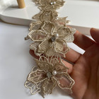2 Yards 3d Pearl Beads Flower Lace Trim Ribbon Floral Applique Embroidered Lace