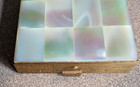 Vintage Ladies Mother Of Pearl brass Powder Compact With Mirror  powder Puff