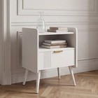 Wooden Small Bedside Table Modern End Table With Storage Drawer Open Shelf