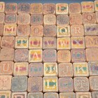 94 Vintage Wooden Alphabet Letter Blocks Set W  Animals   Picture Blocks