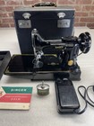 Singer 221k Vintage Featherweight Sewing Machine Black With Case And Manual