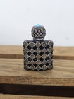 Vintage Sterling Ornate Floral Glass Miniature Perfume Bottom Turquoise France