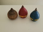Lot Of 10 Antique Vintage Wood Wooden Spinning Tops Toy Metal Tip Assorted Sizes