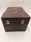 Vintage Tooled Leather Vanity Train Case Expandable Mirror Brass Hardware