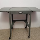 Vintage Gray Typewriter laptop Metal Cart Table Desk On Wheels Drop Leaf
