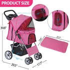 4 Wheel Pet Stroller Foldable Dog Stroller Cat Stroller With Storage Basket Pink
