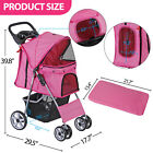 Foldable Carrier Strolling Cart 4 Wheel Pet Stroller  For Cat  Dog W  Cup Holder