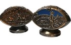 Vintage San Diego Zoo Souvenir Salt And Pepper Shaker Set Bronze Metal And Blue