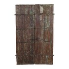 Large Antique Indian Teak Havelli Doors     19thc Green Patina  160x97cm Gujarat