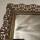 Vintage Vanity Tray Mirrored Gold Scroll Metal Floral Rectangle Footed 15 X 10   