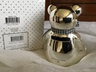 Mackenzie-childs Mac The Bear Bank Metal Silver Color With Ginghambow New In Box