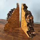 Vintage Live Raw Edge Burl Wood Bookends Natural Handcrafted Pair Rustic  flaw 