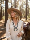 Southwestern Squash Blossom Necklace Faux Turquoise Floral Naja Western Silver