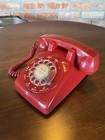 Bell System Western Electric Rotary Dial Desk Phone Red 500 Santa Hotline Vtg