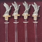 Vintage Pewter   Glass Swizzle Sticks Swans Set Of 4  Nice Box 6 5in