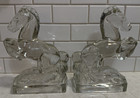 2 Mcm Vintage L e  Smith Glass Rearing Horse Bookends Clear 8 
