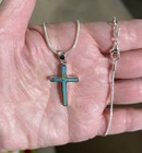 Sterling Silver Genuine Turquoise Cross Pendant   18   necklace Beautiful Gift     