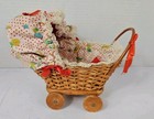 Antique Wicker Handmade Baby Doll Buggy Carriage Stroller  Red White  6 x7  