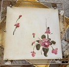 Vintage Square Metal Rose Painted Tray W  Patterned Rim   Handles