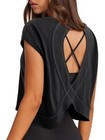 Women s Athletic Open Back Short Sleeve T-shirt Medium Black