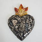 Mexican Handcrafted Milagros Sacredheart Wooden Sculpture W silver Charms 7 