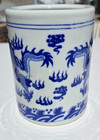 Chinese Porcelain Brush Pot Blue White Dragon Vase 4 5 
