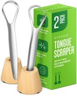 Metal Tongue Scraper Set For Adults - 2 Pack Stainless Steel Tongue Cleaners  Re