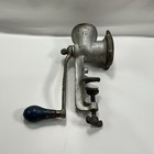 Vintage Best Made No  15 Cast Iron Hand Crank Meat Grinder Blue Wood Handle